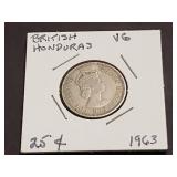1963 25 Cents British Honduras Only 50,000 Minted