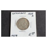 1938 A 2 Reichsmark Swastika Germany 62.5% Silver