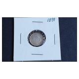1891 5 Cents Victoria From Canada 92.5% Silver