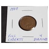 1888 Indian Head Cent Full Liberty 4 Diamonds