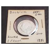 1880 1 Franc Belgium 83.5% Silver 545,000 Minted