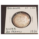 1950 20 Francs From French Belgium 83.5% Silver