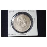 1947 Peso From Mexico 50 % Silver High Grade