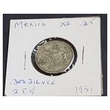 1951 25 Centavos From Mexico 30% Silver