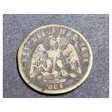 1885/4 Zs S 10 Centavos From Mexico 90.3% Silver