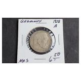 1938 A 2 Reichsmark Swastika Germany 62.5% Silver