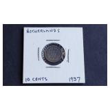 1937 10 Cents From Netherlands 64% Silver