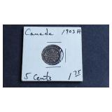 1903 H 5 Cents Edward VII From Canada 92.5% Silver
