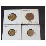 1944, 1966, 1970 & 1974 5 Centavos From Mexico