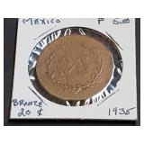 1935 20 Centavos From Mexico