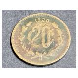 1920 20 Centavos From Mexico 72% Silver
