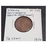 1916 1/2 Cents From Straits Settlements