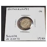 1942 10 Cents From Suriname 64% Silver