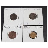 1911, 1914, 1847 & 1951 1 Centavo From Mexico