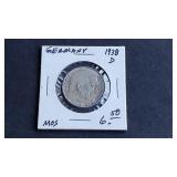 1938 D 2 Reichsmark Swastika Germany 62.5% Silver