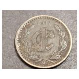 1911 1 Centavos From Mexico