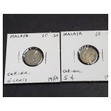 1948 & 1950 5 Cents From Malaya