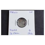 1856 Go P.F 1/2 Real Guanajuato Mexico .903 Silver