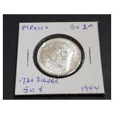 1944 50 Centavos From Mexico 72% Silver