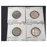 1922, 1923, 1924 & 1925 20 Centavos From Chile