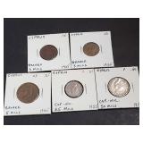 1955 3 Mils (2), 5 Mils, 25 Mils & 50 Mils Cyprus