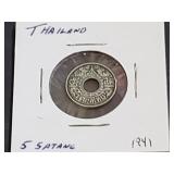 1941 5 Satang From Thailand 65% Silver