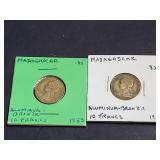(2) 1953 10 Francs From Madagascar