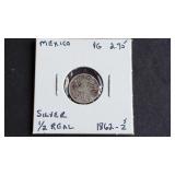 1862 Zs VL 1/2 Real Zacatecas Mexico 90.3% Silver