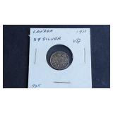 1911 5 Cents George V From Canada 92.5% silver