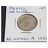 1952 25 Centavos From Mexico 30% Silver