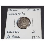1756 Mo M 1/2 Real From Mexico 91.7% Silver Holed