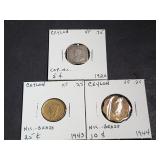 1920 5 Cents, 1944 10 Cents & 1943 25 Cents Ceylon