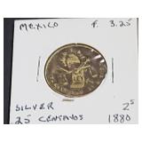 1880 Zs H 25 Centavo Zacatecas Mexico 90.3% Silver