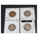 1936, 1937, 1942 & 1967 10 Centavos From Mexico