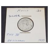 1937 20 Centavos  From Mexico 72% Silver