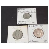 1944 2 Francs, 1949 & 1973 5 Francs From Belgium