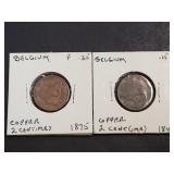 1845 & 1875 2 Centimes from Belgium