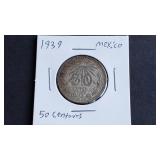 1939 50 Centavos from Mexico 72% Silver