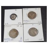 1938, 1940, 1946 & 1976 10 Centavos From Mexico