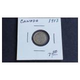 1913 5 Cents George V From Canada 92.5% silver