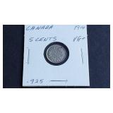 1914 5 Cents George V From Canada 92.5% silver