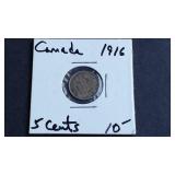 1916 5 Cents George V From Canada 92.5% silver