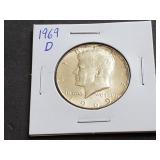 1969 D Kennedy Half Dollar 40% Silver