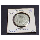 1921 50 Centavos From Mexico 72% Silver