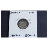 1902 H 5 Cents Edward VII From Canada 92.5% Silver