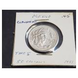 1951 50 Centavos From Mexico 30% Silver