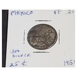 1951 25 Centavos From Mexico 30% Silver