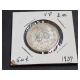 1937 50 Centavos From Mexico 72% Silver