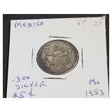 1953 25 Centavos From Mexico 30% Silver