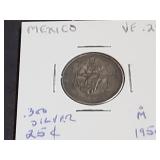1950 25 Centavos From Mexico 30% Silver